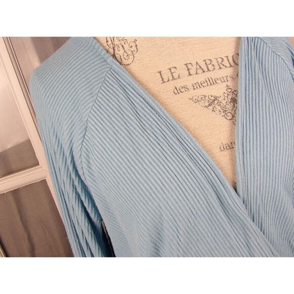 Anthropologie Womens Blue Ribbed Deep‎ V Wrap Sweater XL - Picture 3 of 5
